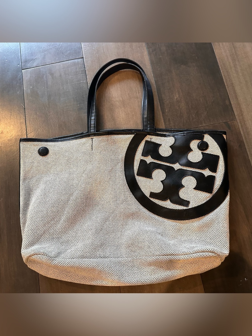 Tory Burch Black  Logo Canvas Tote
